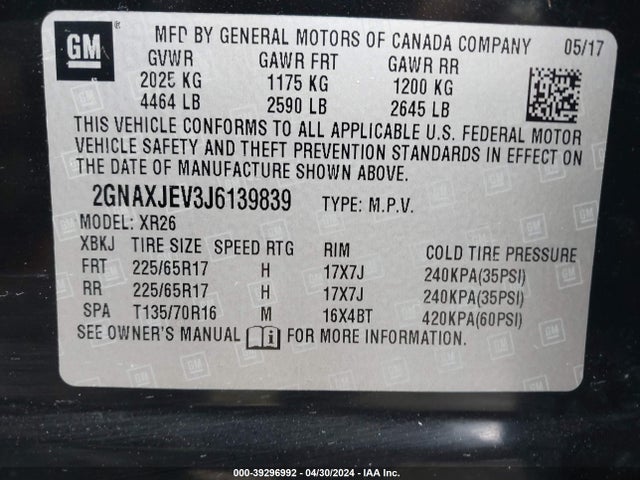 Chevrolet EQUINOX LT 2018 2GNAXJEV3J6139839 Image 9