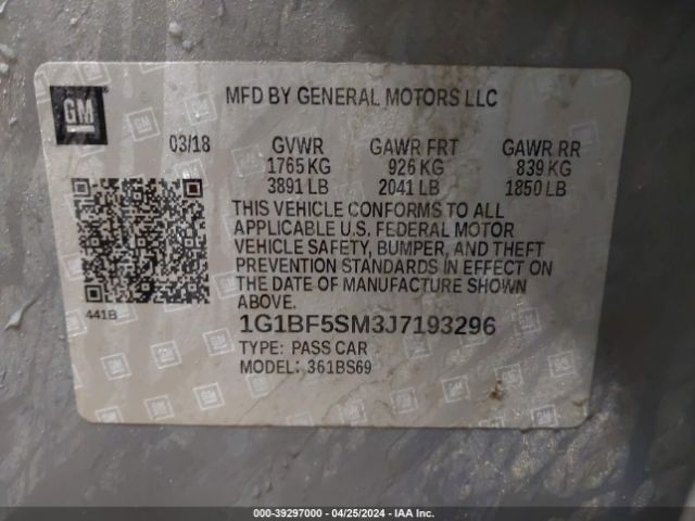 1G1BF5SM3J7193296 Chevrolet Cruze Premier Auto