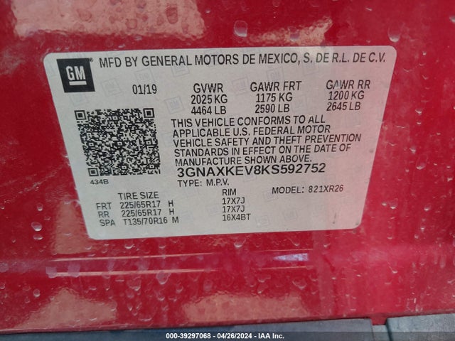 Chevrolet EQUINOX LT 2019 3GNAXKEV8KS592752 Image 9