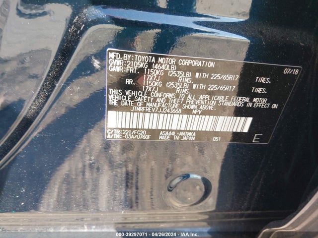 Toyota Rav4 Xle 2018 JTMRFREV7JJ243668 Image 9