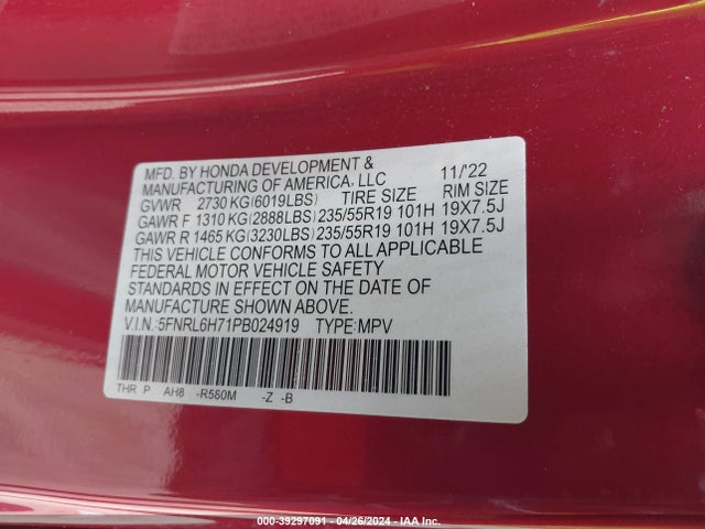 Honda Odyssey Sport 2023 5FNRL6H71PB024919 Image 9
