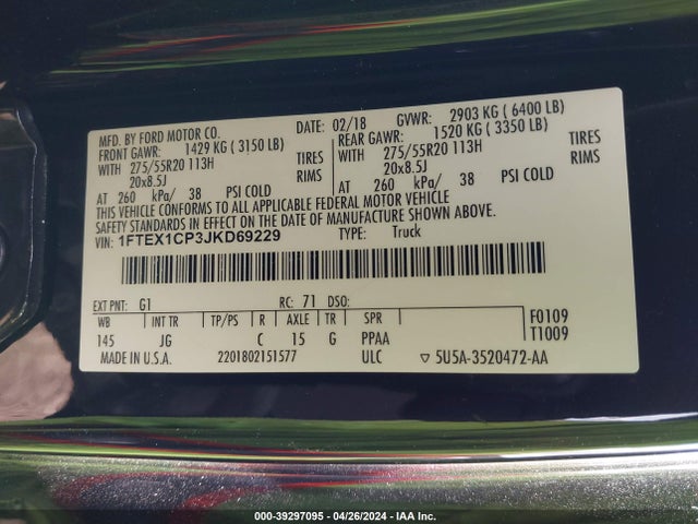 Ford F-150 Xl 2018 1FTEX1CP3JKD69229 Image 9