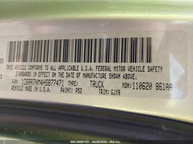 1C6RR7NM4HS877471 RAM 1500 Laramie  4x4 5'7 Box