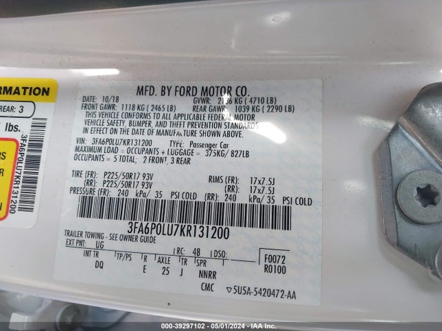 Ford Fusion Hybrid Se 2019 3FA6P0LU7KR131200 Image 9