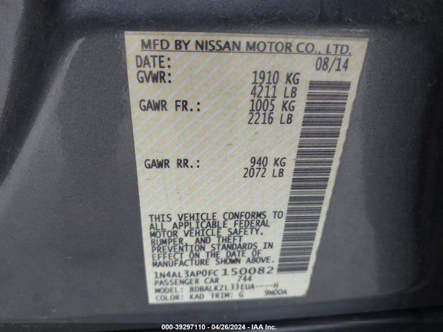 Nissan Altima 2.5 Sv 2015 1N4AL3AP0FC150082 Image 9