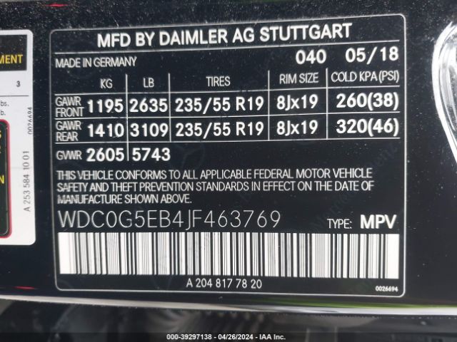 WDC0G5EB4JF463769 Mercedes-Benz Glc 350e 4matic