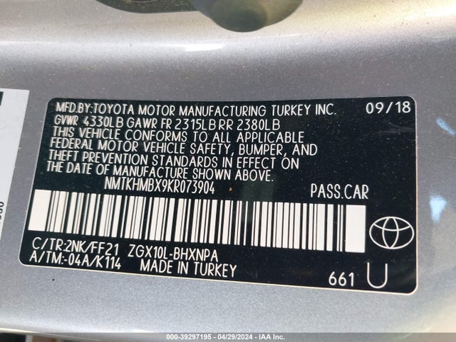 Toyota C-HR XLE 2019 NMTKHMBX9KR073904 Image 9