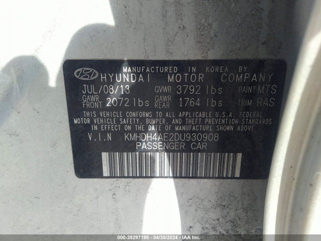Aukcja sprzedaży 2013 Hyundai Elantra Gls, vin: KMHDH4AE2DU930908, numer aukcji: 39297198