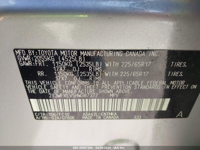 Toyota Rav4 Xle 2017 2T3WFREV5HW387377 Image 9
