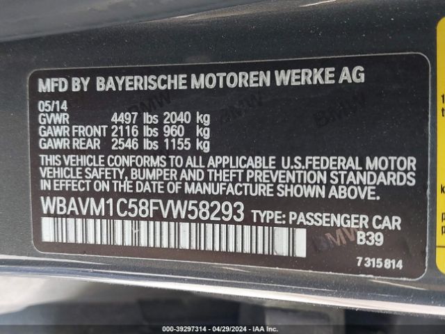 WBAVM1C58FVW58293 BMW X1 Sdrive28i