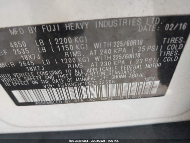 4S4BSENC5G3303606 Subaru Outback 3.6r Limited
