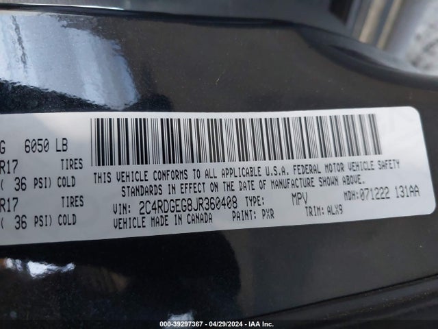 Dodge Grand Caravan Gt 2018 2C4RDGEG8JR360408 Image 9