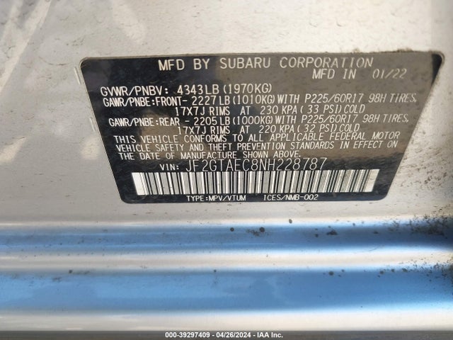 Subaru Crosstrek Premium 2022 JF2GTAEC8NH228787 Image 9