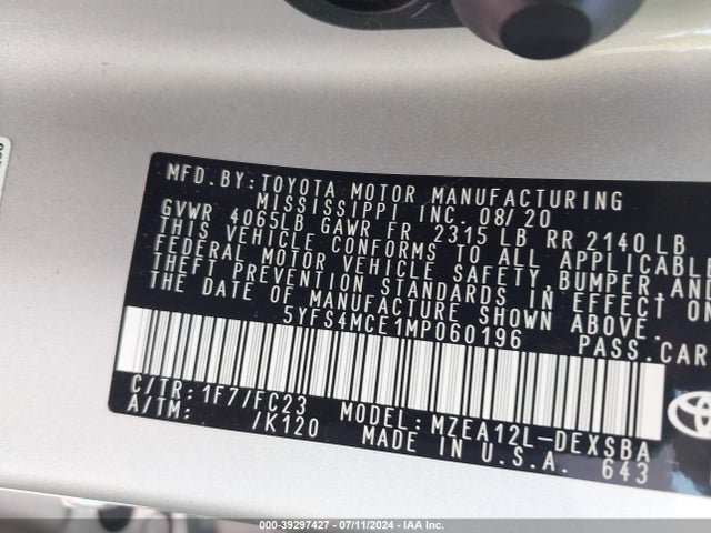Toyota COROLLA SE 2021 5YFS4MCE1MP060196 Image 9