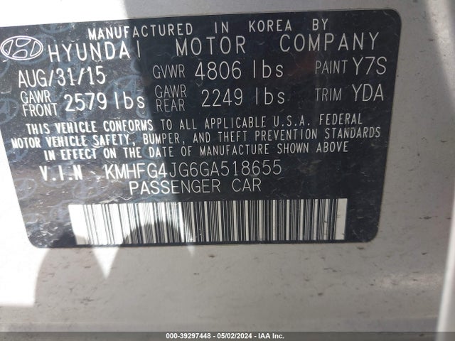 Hyundai Azera 2016 KMHFG4JG6GA518655 Image 9