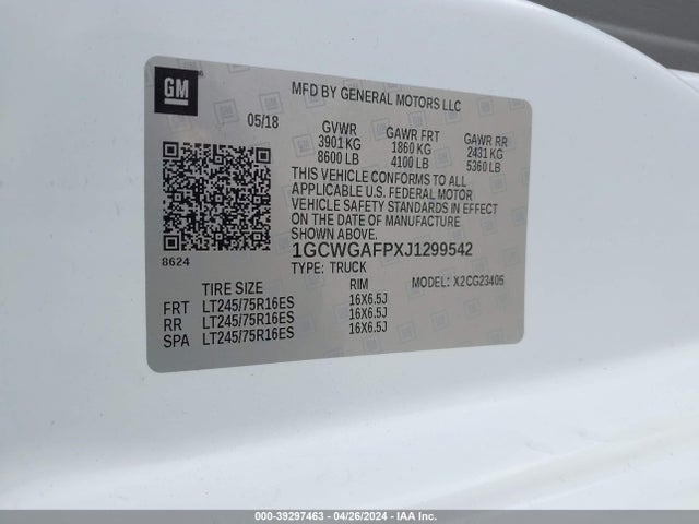 Chevrolet Express 2500 Work Van 2018 1GCWGAFPXJ1299542 Image 9