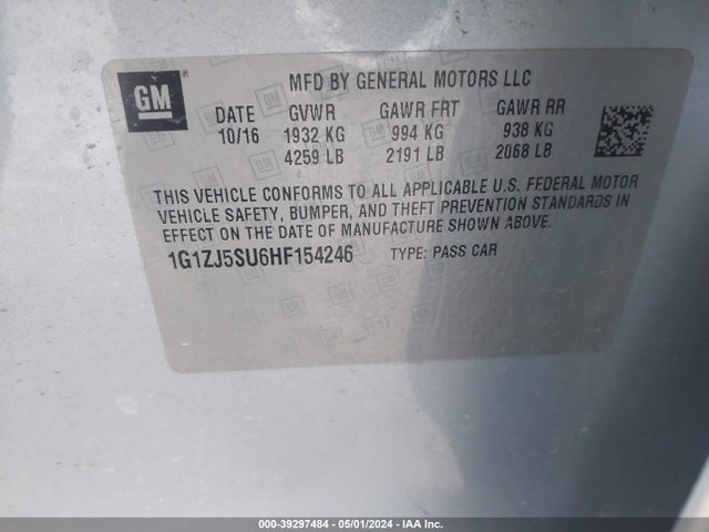 1G1ZJ5SU6HF154246 Chevrolet MALIBU HYBRID