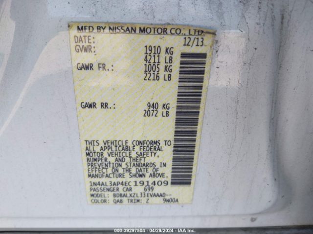 1N4AL3AP4EC191409 Nissan Altima 2.5 Sl