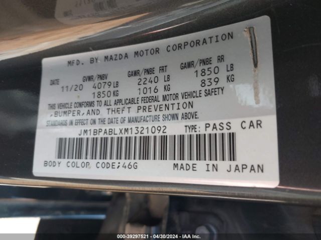 JM1BPABLXM1321092 Mazda Mazda3 Select