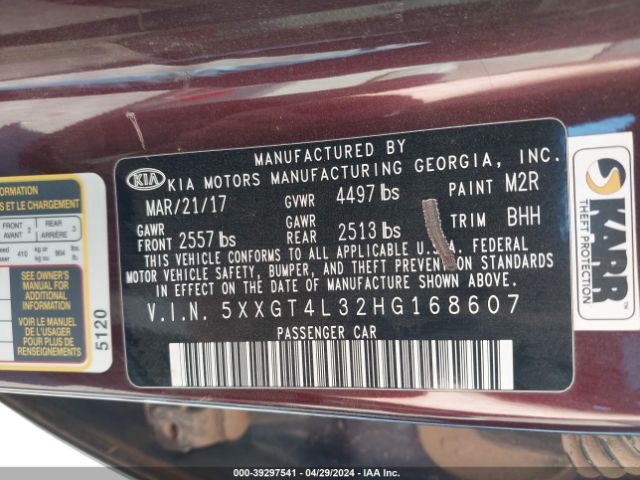 5XXGT4L32HG168607 KIA Optima Lx