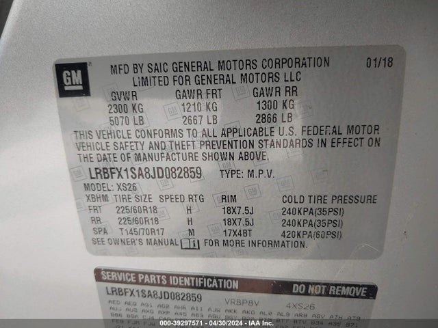 LRBFX1SA8JD082859 Buick Envision Essence