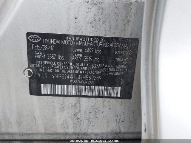 Hyundai Sonata 2017 5NPE24AF5HH569239 Image 9