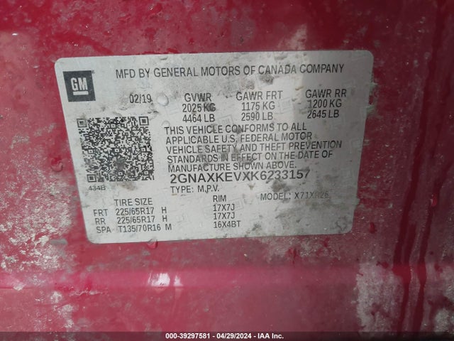 Chevrolet EQUINOX LT 2019 2GNAXKEVXK6233157 Image 9