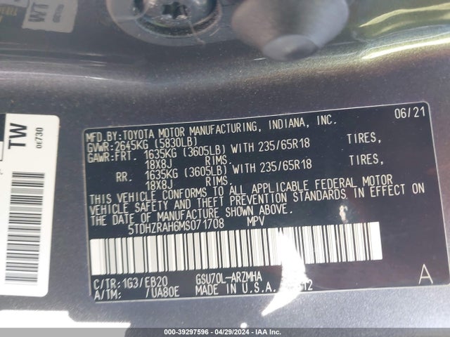 Toyota Highlander Xle 2021 5TDHZRAH6MS071708 Image 9