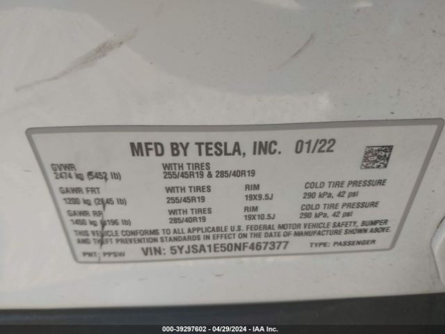5YJSA1E50NF467377 Tesla Model S Dual Motor All-wheel Drive