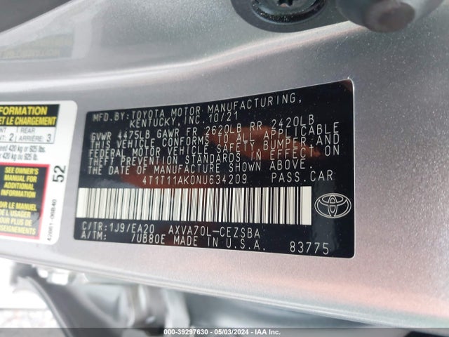 Toyota CAMRY SE 2022 4T1T11AK0NU634209 Image 9