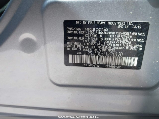 Subaru Forester 2.5i Premium 2015 JF2SJADC5FH820120 Image 9