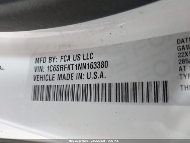1C6SRFKT1NN163380 RAM 1500 Limited Longhorn  4x4 5'7 Box