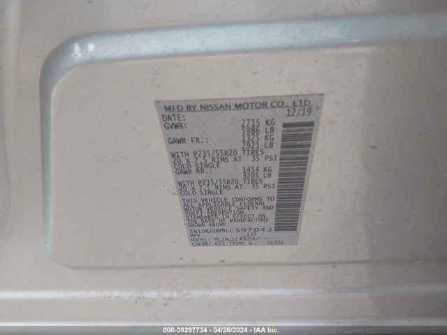 Nissan Pathfinder Platinum 2wd 2020 5N1DR2DN9LC597043 Image 9