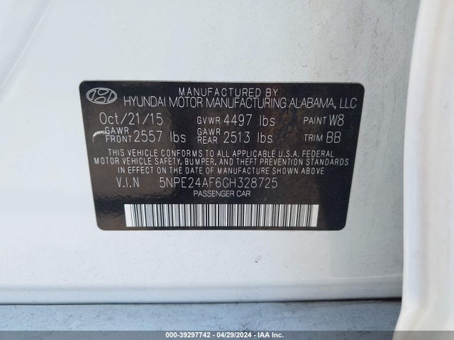 Hyundai SONATA SE 2016 5NPE24AF6GH328725 Image 9