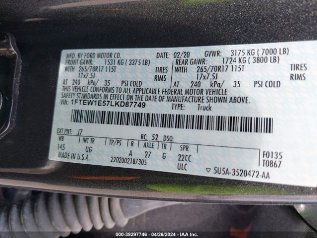 1FTEW1E57LKD87749 Ford F-150 Xlt