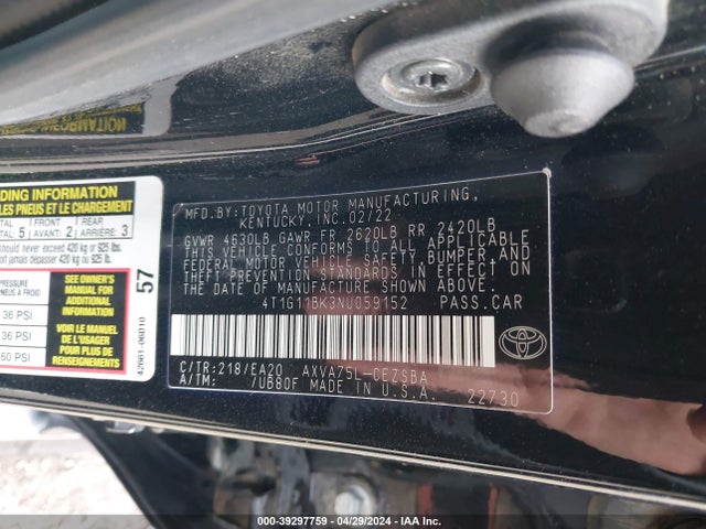 Toyota Camry Se Awd 2022 4T1G11BK3NU059152 Image 9
