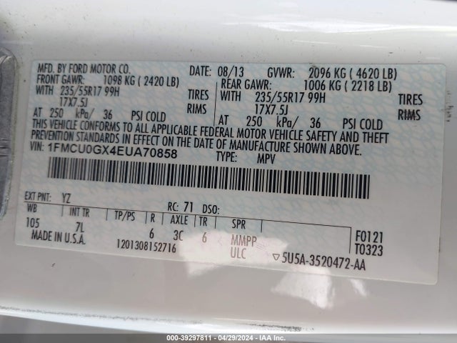 Ford ESCAPE SE 2014 1FMCU0GX4EUA70858 Image 9