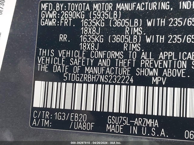 Toyota Highlander Xle 2022 5TDGZRBH7NS232224 Image 9