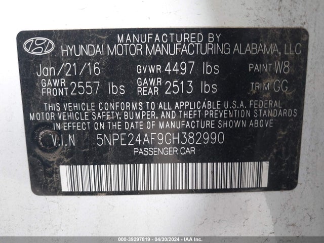 Hyundai SONATA SE 2016 5NPE24AF9GH382990 Image 9