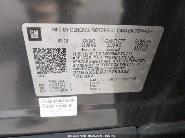 Chevrolet EQUINOX LT 2018 2GNAXSEV2J6290032 Image 9