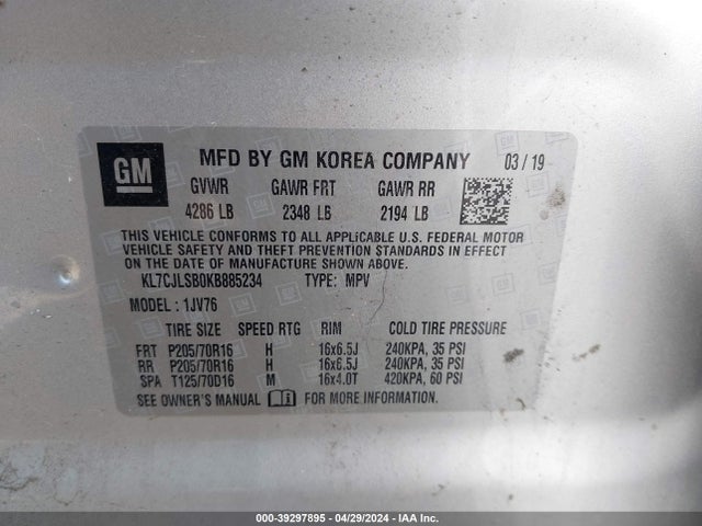 Chevrolet Trax Lt 2019 KL7CJLSB0KB885234 Image 9