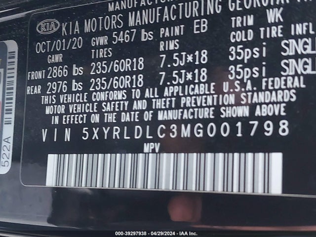 KIA SORENTO S 2021 5XYRLDLC3MG001798 Image 9