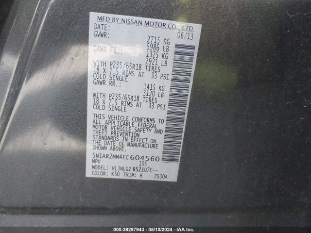 Nissan Pathfinder Sl 2014 5N1AR2MM4EC604560 Image 9