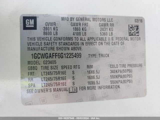 1GCWGAFF6G1225499 Chevrolet Express 2500 Work Van