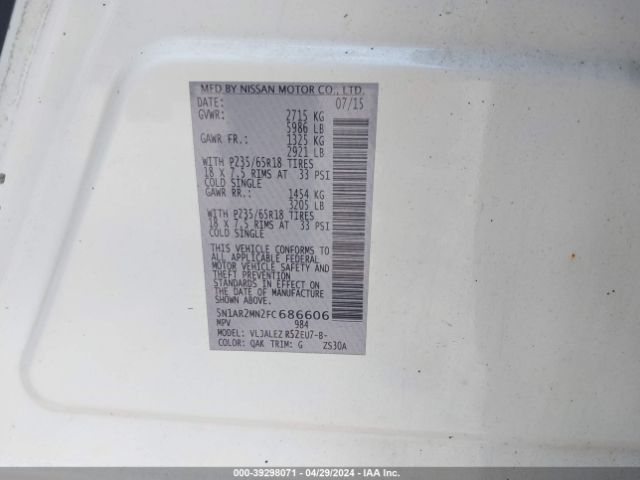 5N1AR2MN2FC686606 Nissan Pathfinder Platinum/s/sl/sv