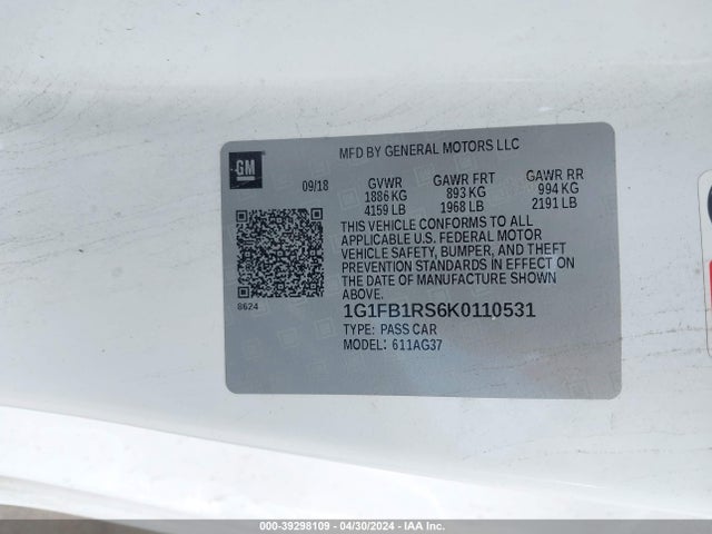 Chevrolet Camaro 1lt 2019 1G1FB1RS6K0110531 Image 9