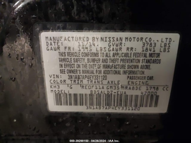 Nissan SENTRA SV 2014 3N1AB7AP4EY331120 Image 9