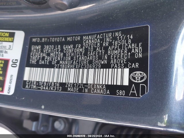 Toyota Corolla Le Plus 2015 2T1BURHEXFC306929 Image 9