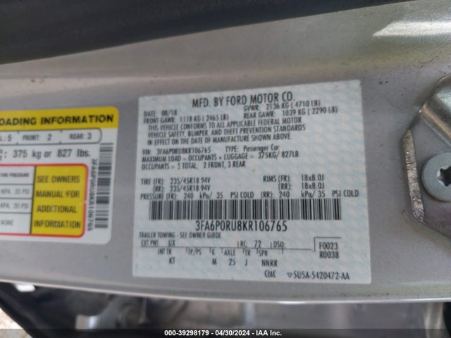 Ford Fusion Hybrid Titanium 2019 3FA6P0RU8KR106765 Image 9