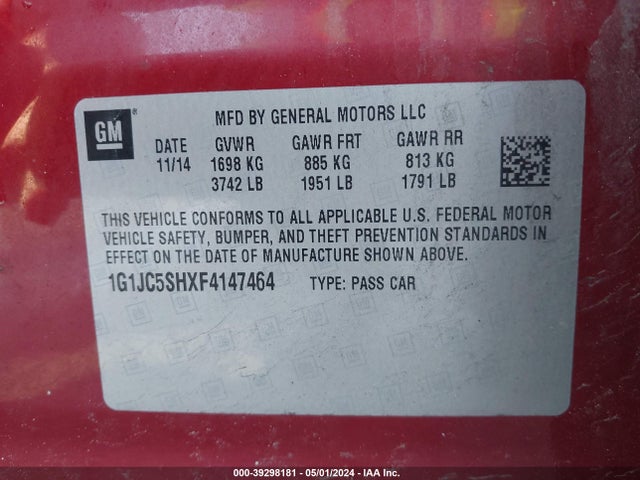 Chevrolet Sonic Lt Auto 2015 1G1JC5SHXF4147464 Image 9